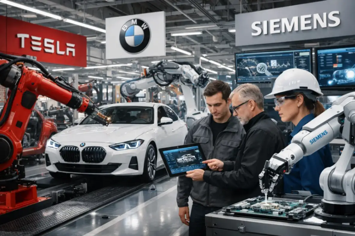 ИИ в производстве Tesla BMW Siemens